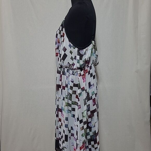 Lane Bryant Midi Dress Sleeveless Square Print Chiffon Multicolor 18/20 - Picture 3 of 11